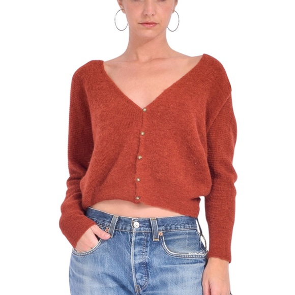 Mohair Blend Cardigan Pink Orange Lightweight Knit Sizd L...
